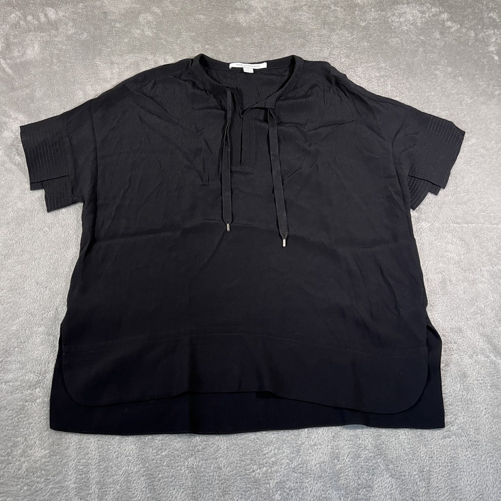 Diane von Furstenberg Shirt Womens Petite Black Top Blouse DVF Rayon Summer